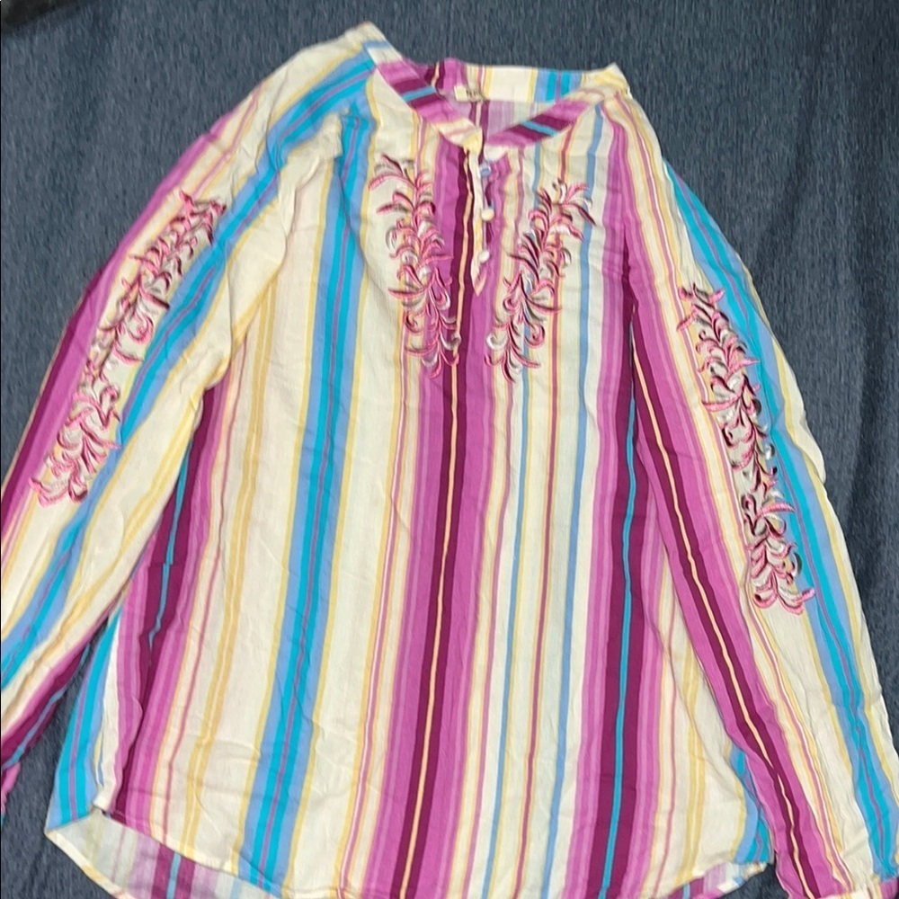 Reba Striped Multicolor Embroidered Women's Top